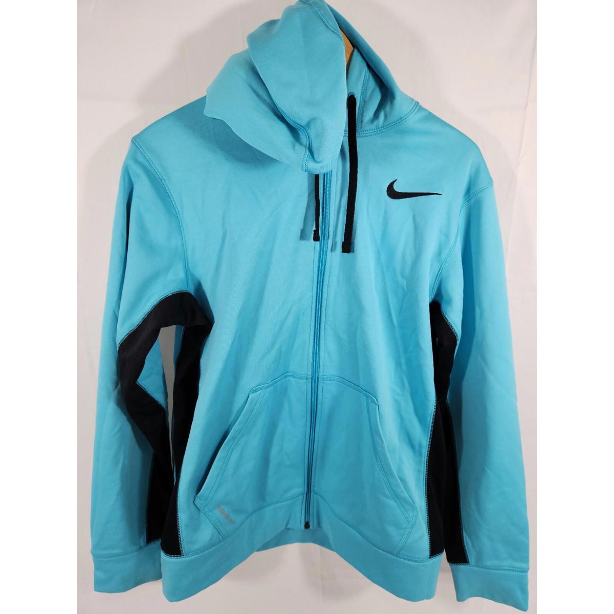 Nike Mens Therma-Fit Pullover Hoodie Ice Blue Black Trim Size M Front Pocket